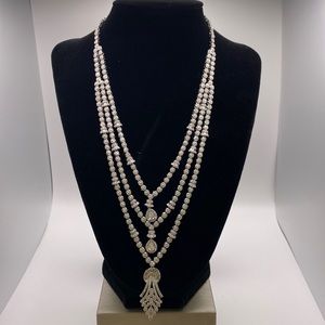 Gorgeous, three layer connected, silver necklace with crystals.